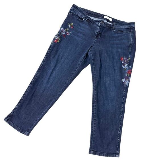 J. Jill Denim - J. Jill Denim 14 Petite embroidered flowers Authentic Fit slim ankle jeans